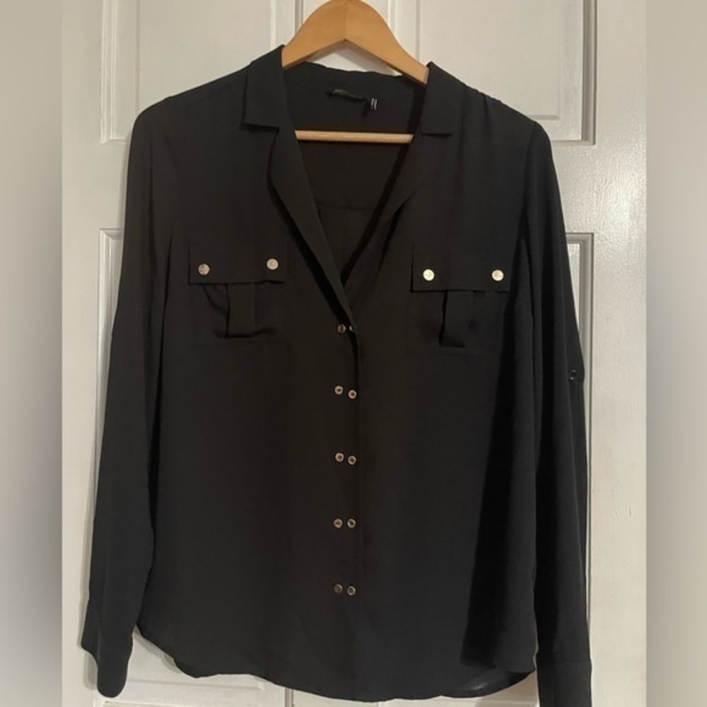 Marciano Black Button Front Blouse Sz S